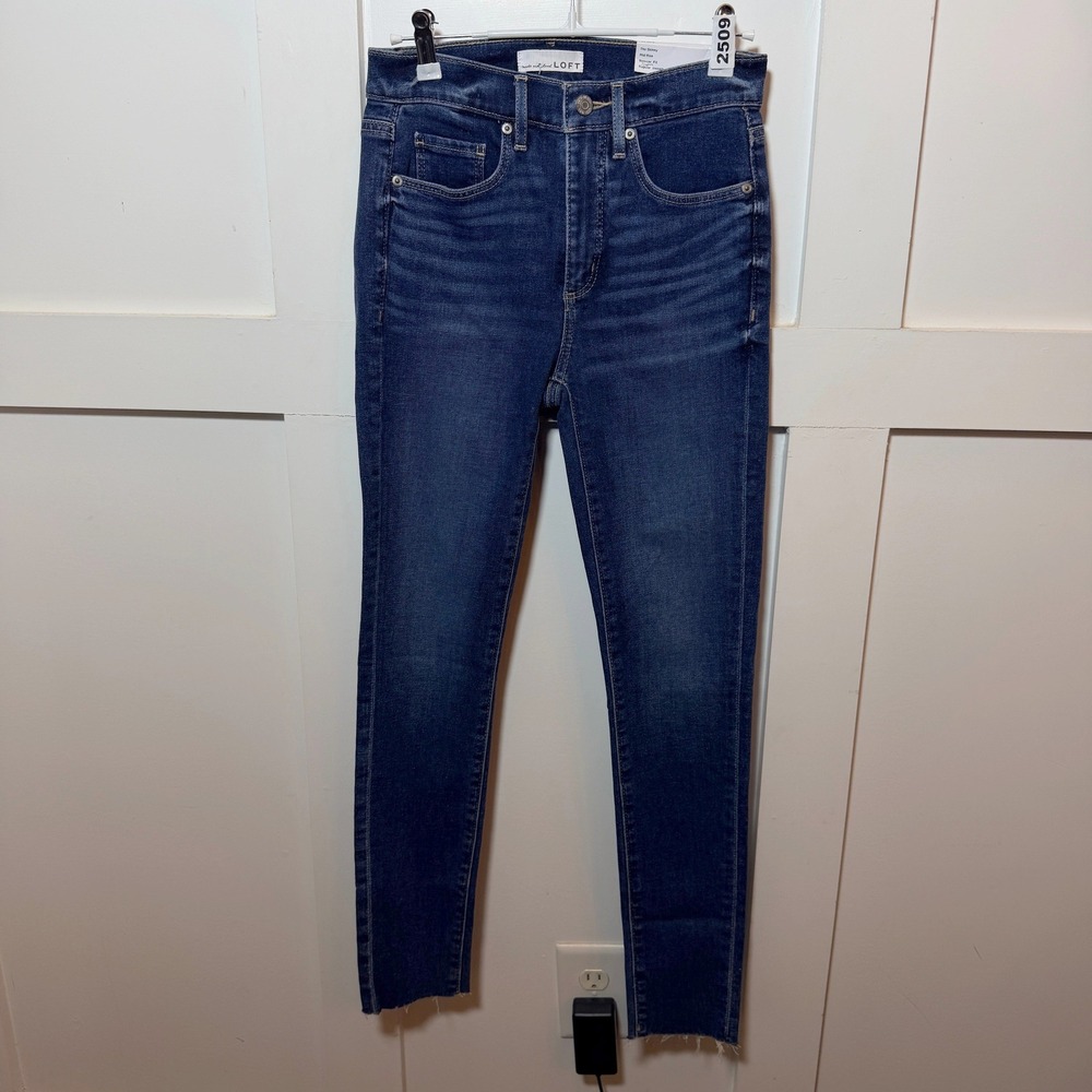 LOFT The Skinny Jeans Womens 24 Dark Wash Mid Rise Raw Hem Denim
